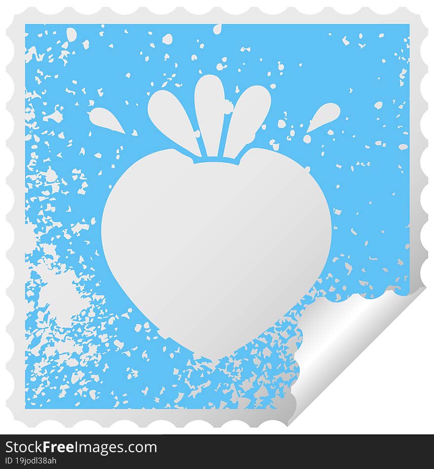 distressed square peeling sticker symbol of a strawberry