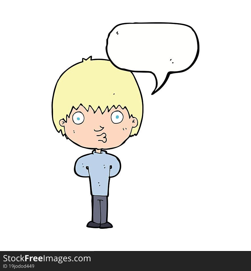 cartoon whistling boy with speech bubble