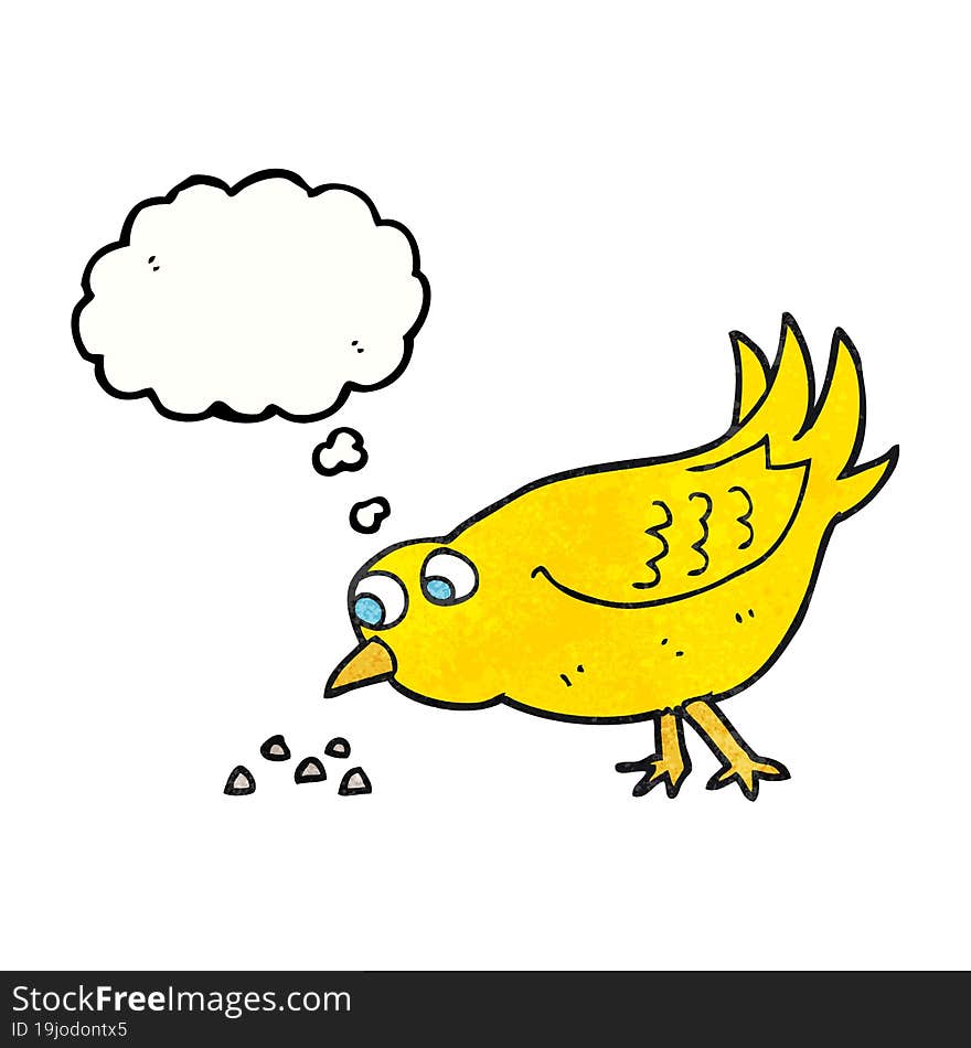 thought bubble textured cartoon bird pecking seeds