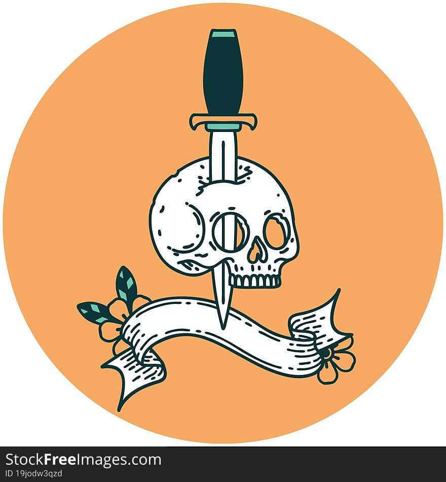 Icon With Banner Of A Skull And Dagger