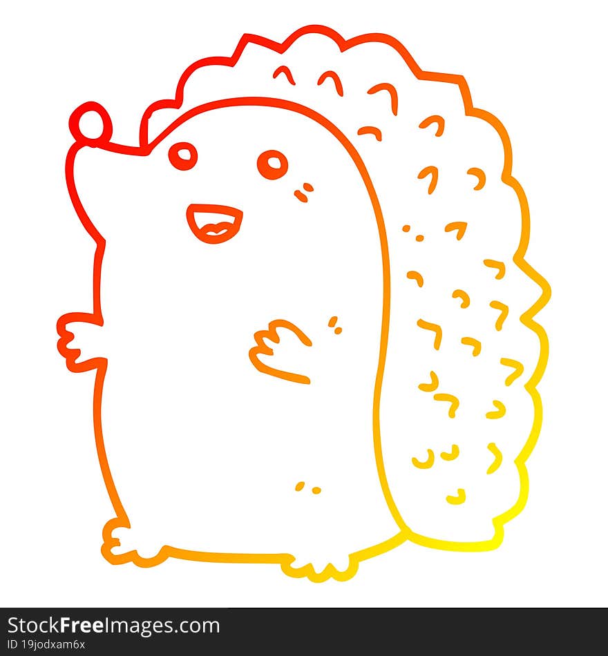 warm gradient line drawing cartoon happy hedgehog