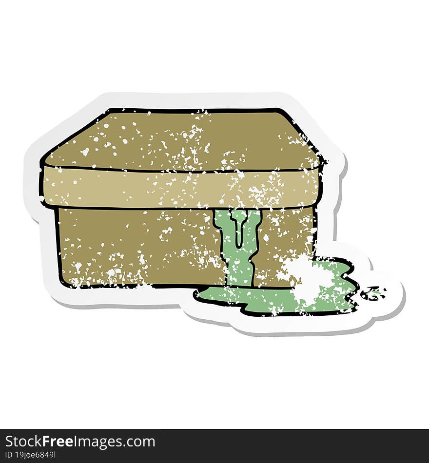 distressed sticker of a cartoon box with slime