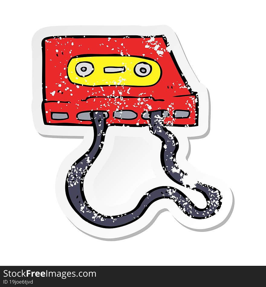 retro distressed sticker of a cartoon cassette tape