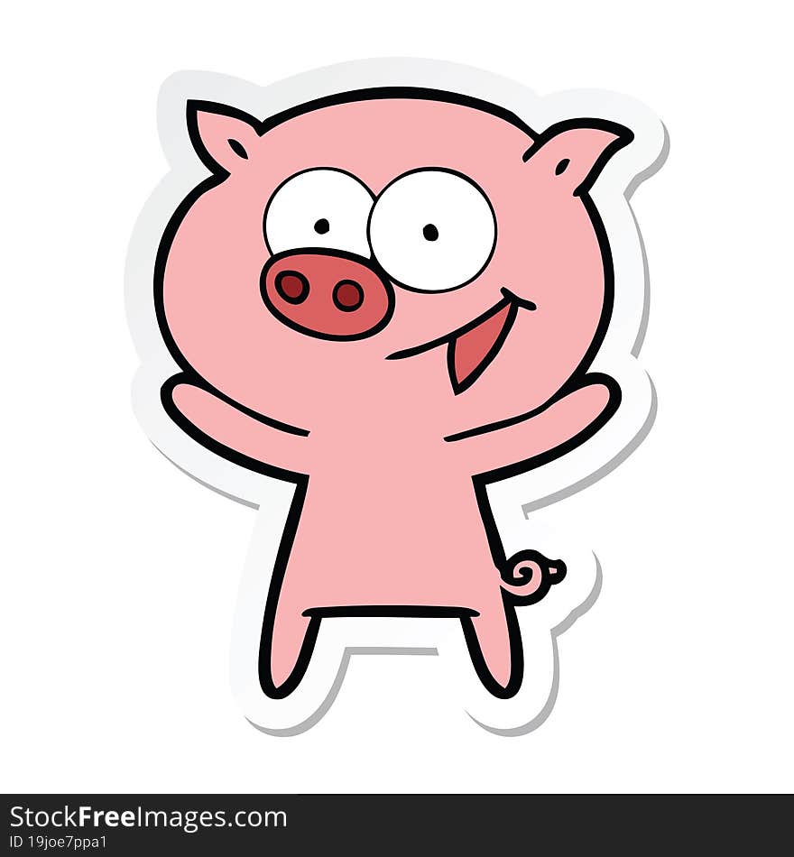 sticker of a cheerful pig cartoon