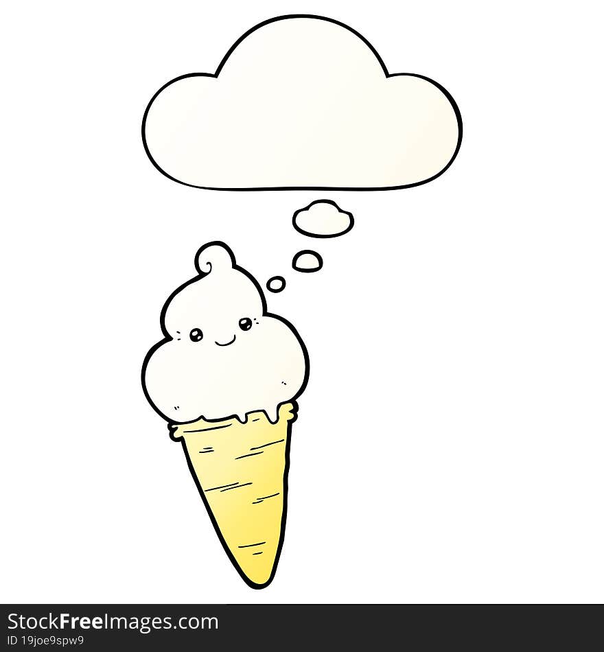 Cartoon Ice Cream And Thought Bubble In Smooth Gradient Style