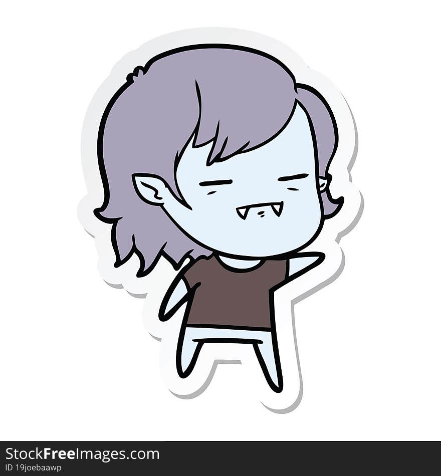 Sticker Of A Cartoon Undead Vampire Girl Pointing