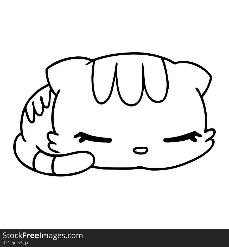 line drawing illustration kawaii cute sleeping kitten. line drawing illustration kawaii cute sleeping kitten