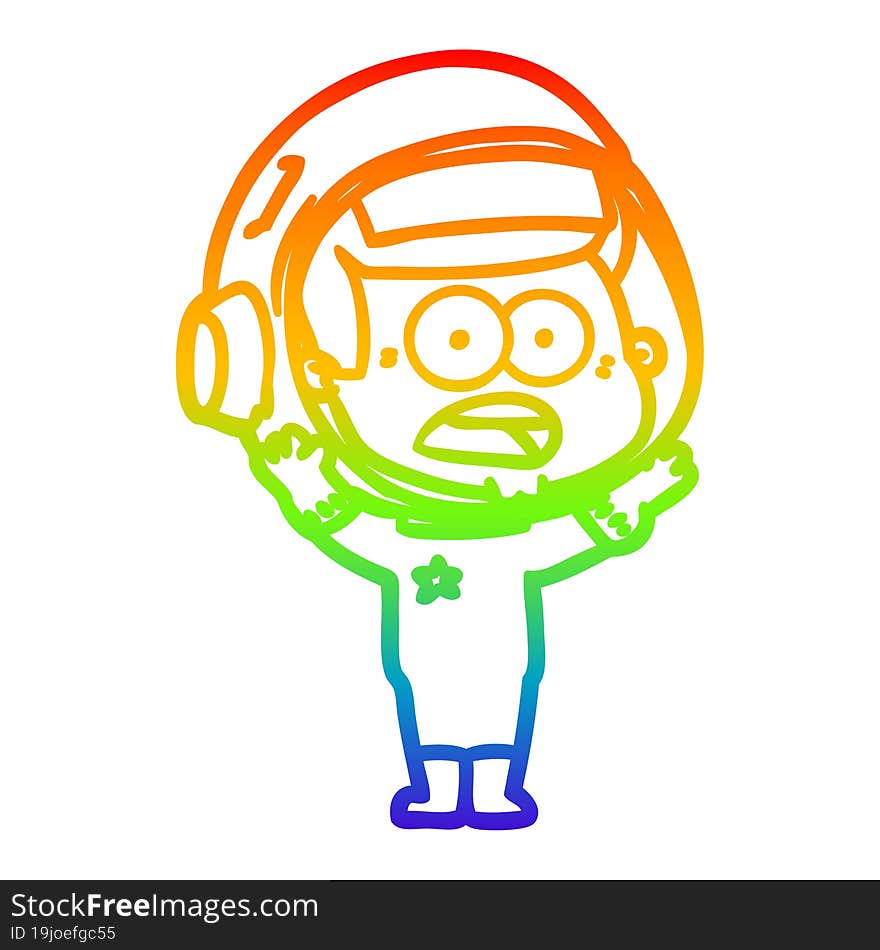 rainbow gradient line drawing cartoon surprised astronaut