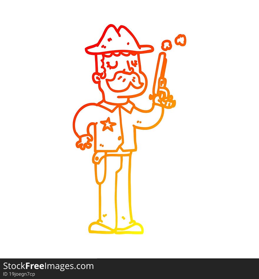 warm gradient line drawing of a cartoon sheriff