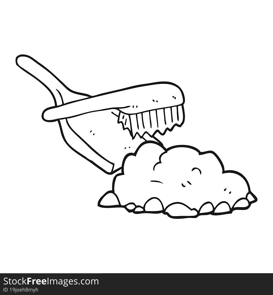 black and white cartoon dust pan and brush sweeping