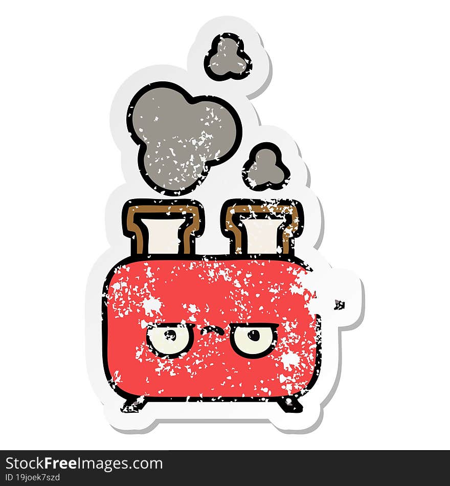 Distressed Sticker Of A Cute Cartoon Of A Toaster