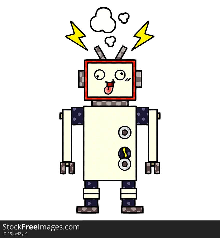 comic book style cartoon crazy broken robot