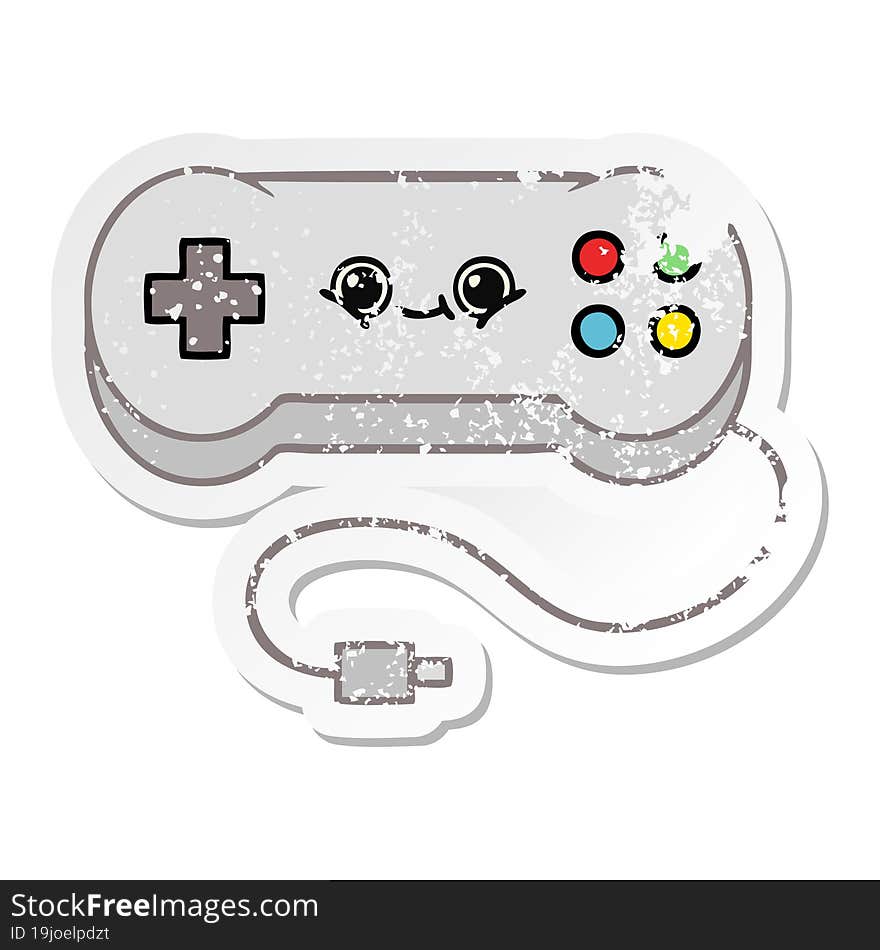 distressed sticker of a cute cartoon game controller