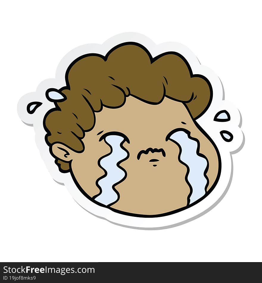 Sticker Of A Cartoon Crying Boy