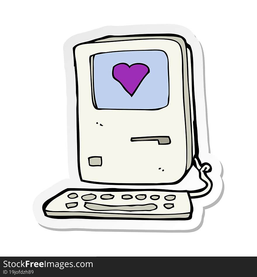 sticker of a cartoon computer with love heart