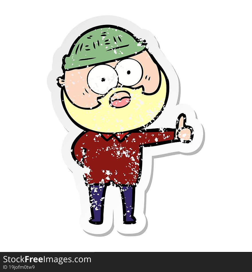 distressed sticker of a cartoon bearded man giving thumbs up sign