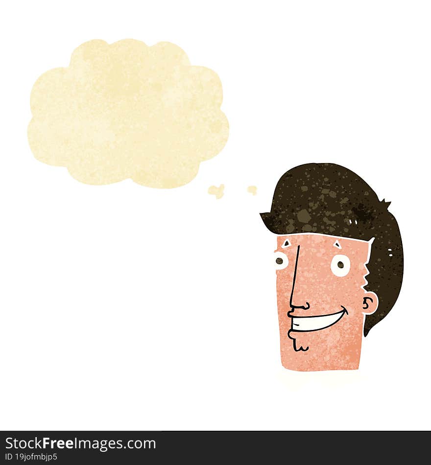 cartoon happy man with thought bubble