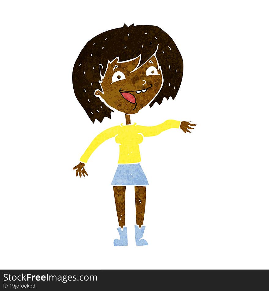 cartoon waving woman