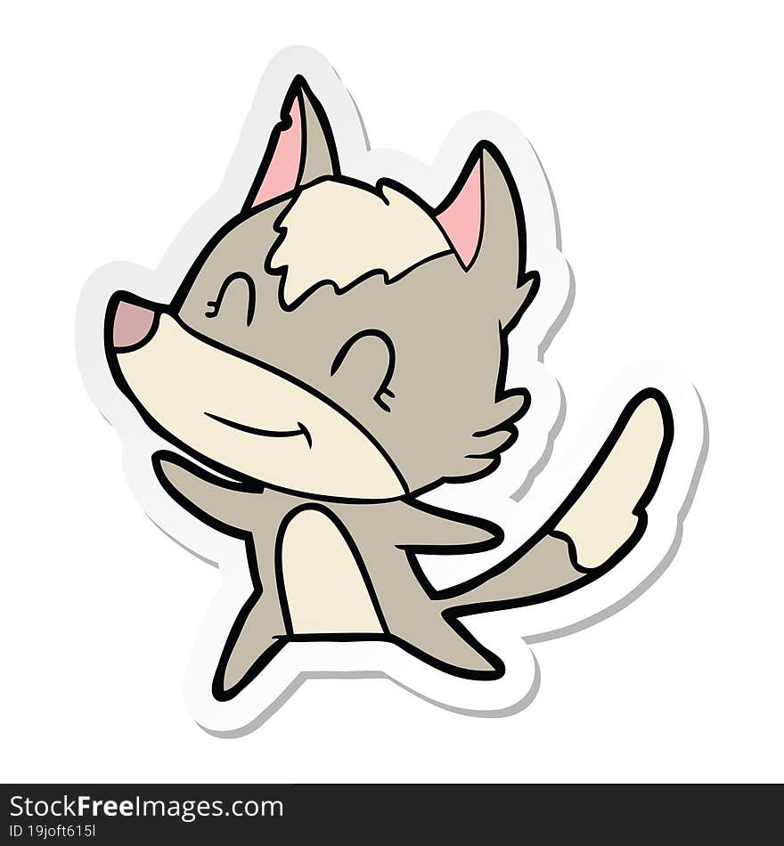 sticker of a friendly cartoon wolf