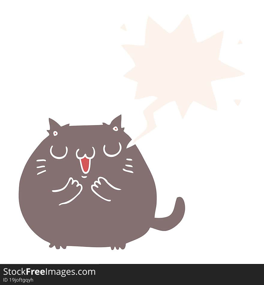 Happy Cartoon Cat And Speech Bubble In Retro Style