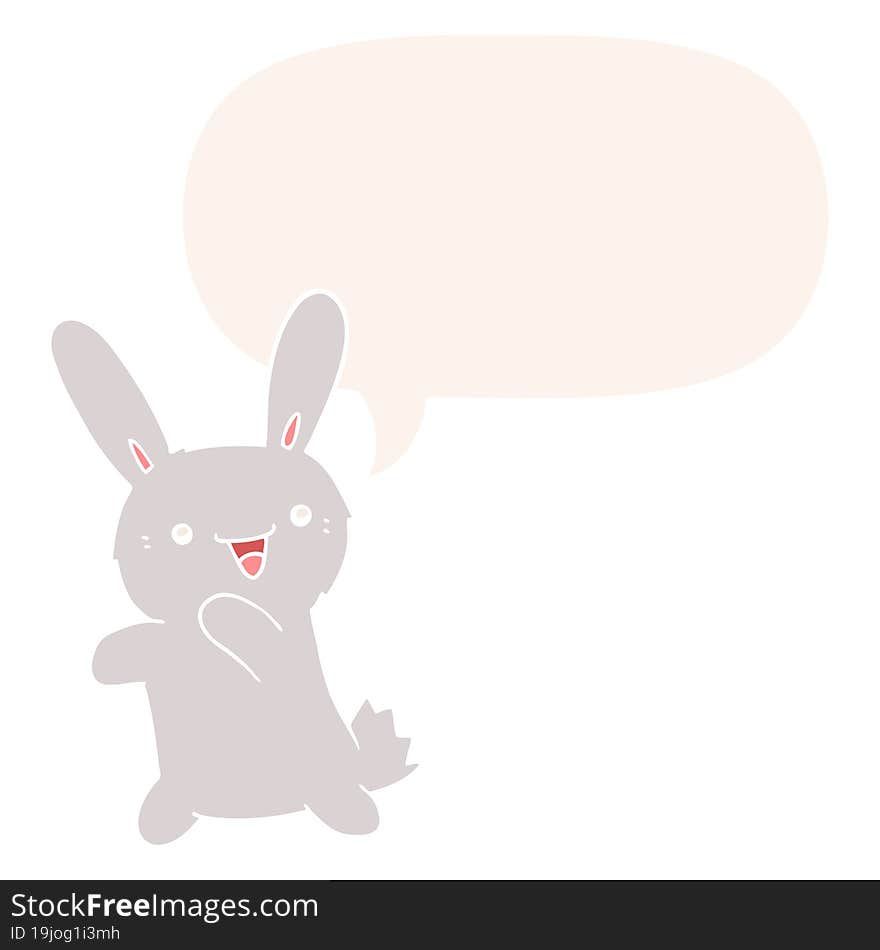 cartoon rabbit with speech bubble in retro style