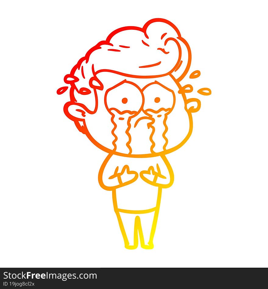 warm gradient line drawing cartoon crying man