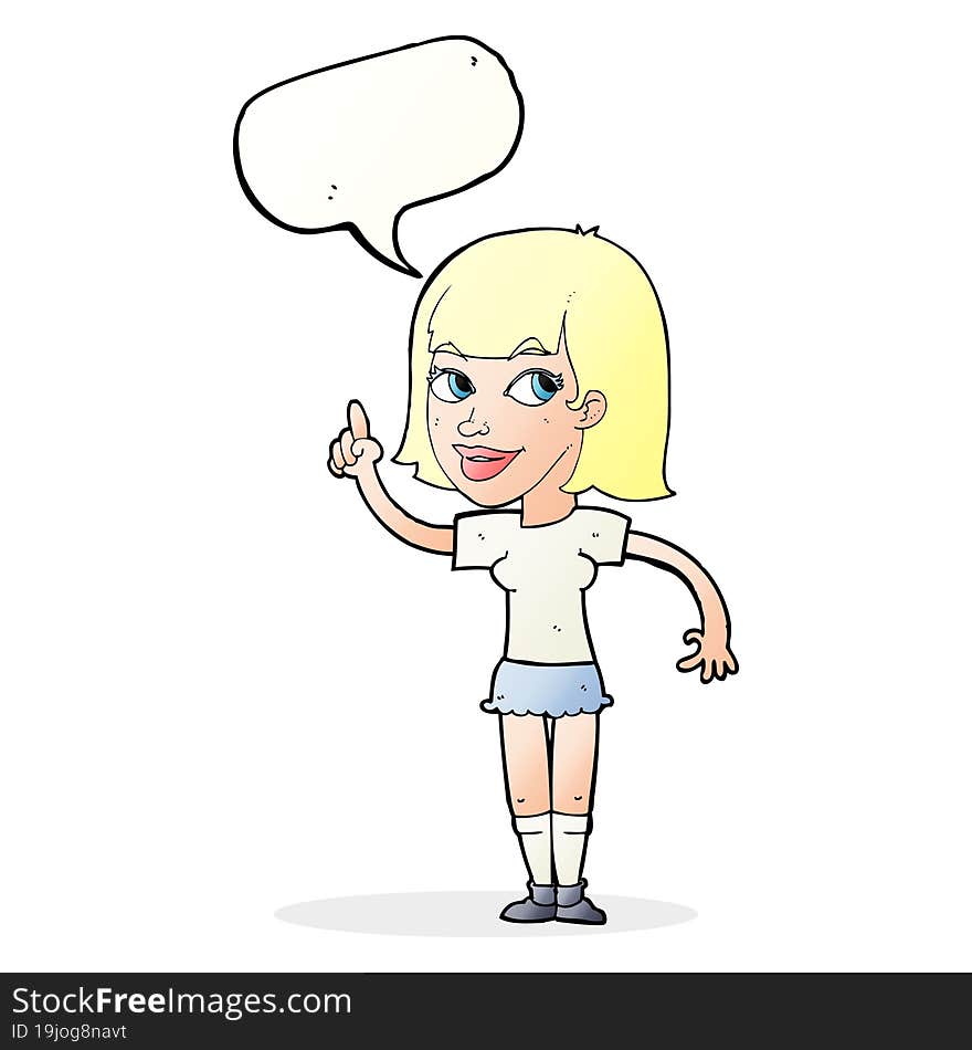 cartoon pretty girl with idea with speech bubble