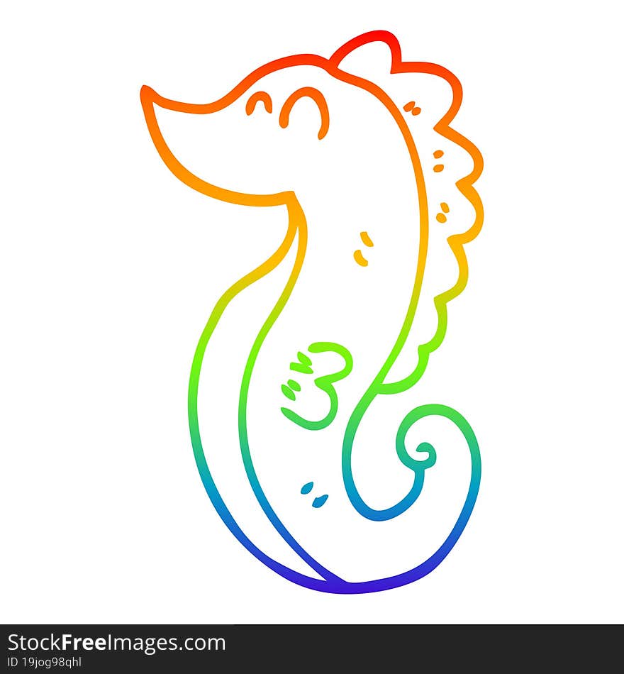 Rainbow Gradient Line Drawing Cartoon Sea Horse