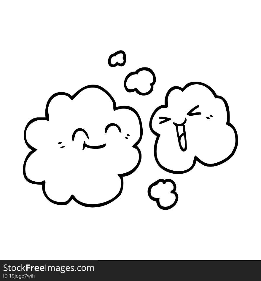 Line Drawing Cartoon Of Happy Grey Smoke