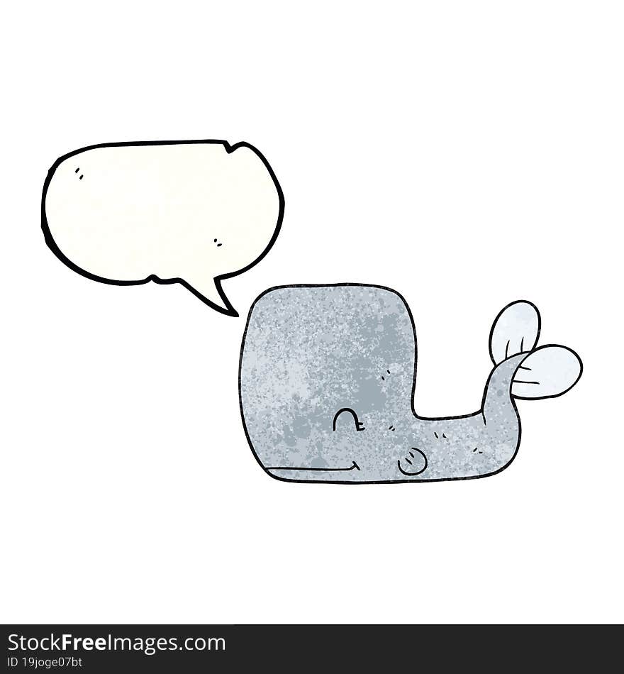 freehand speech bubble textured cartoon happy whale