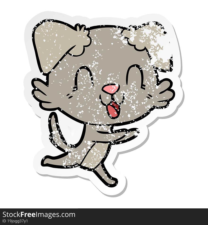 Distressed Sticker Of A Laughing Cartoon Dog