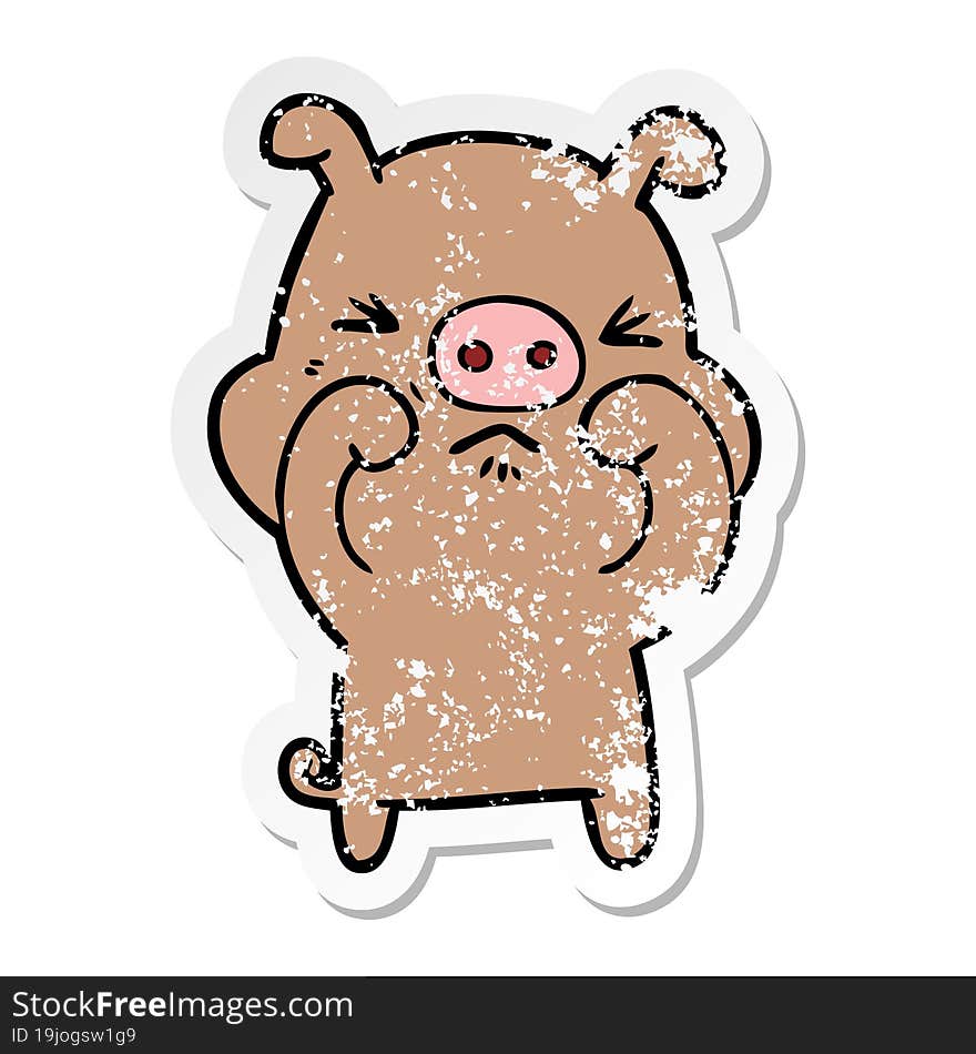 distressed sticker of a cartoon grumpy pig