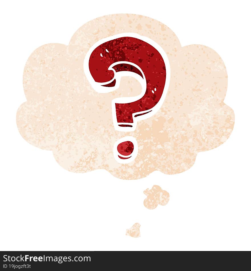 Cartoon Question Mark And Thought Bubble In Retro Textured Style