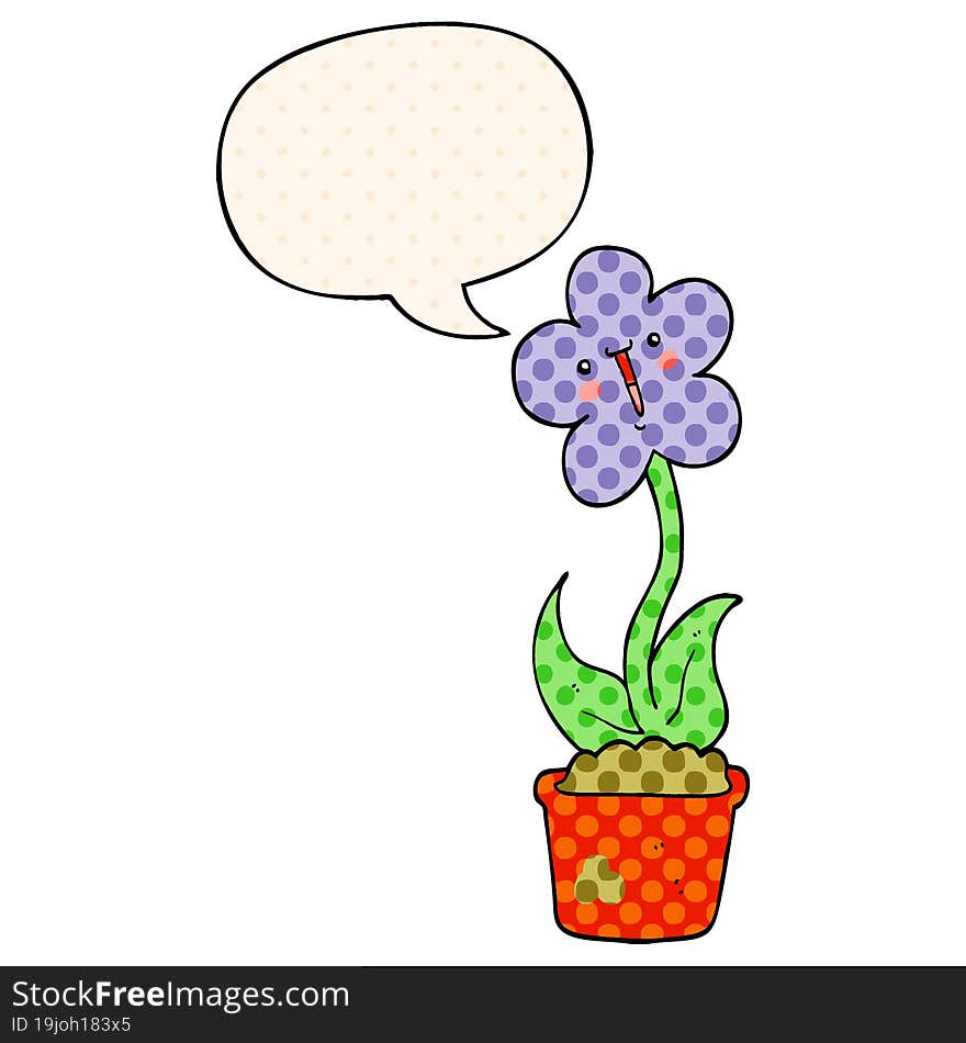 cute cartoon flower and speech bubble in comic book style