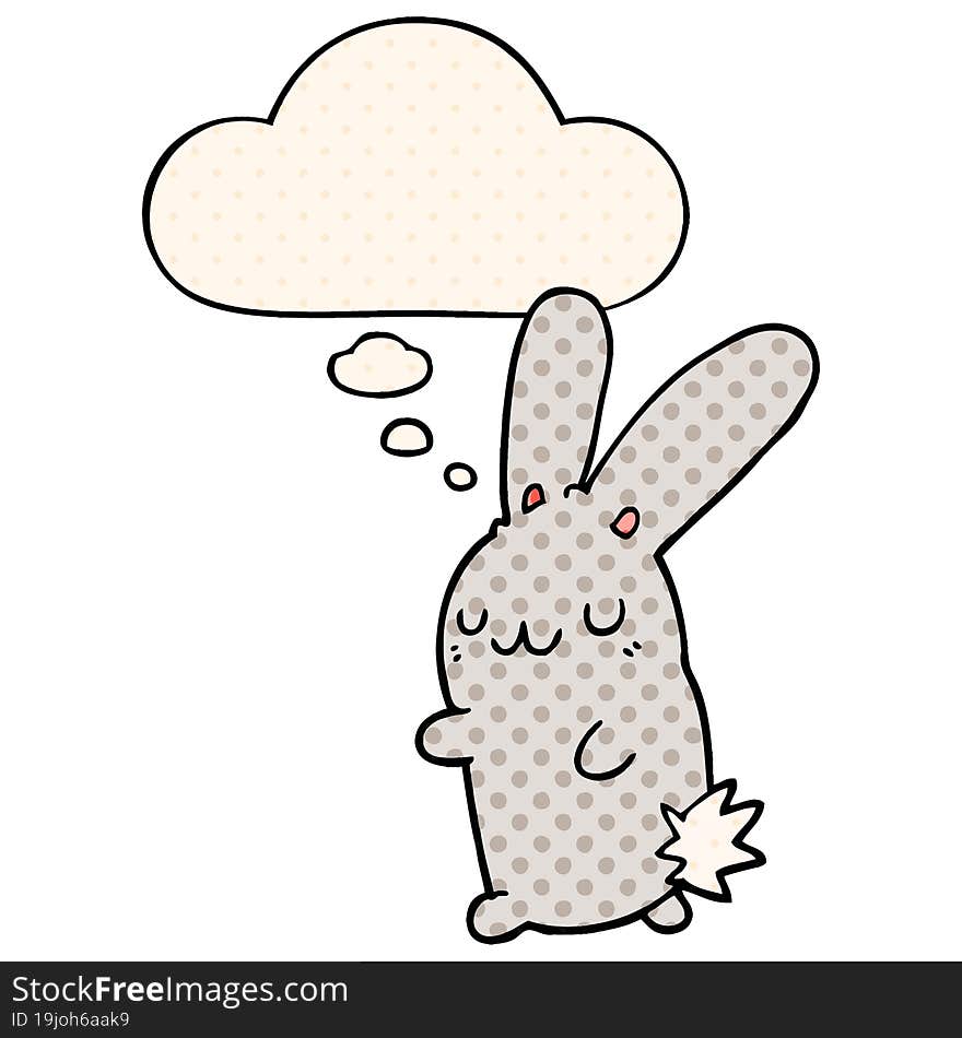 cute cartoon rabbit and thought bubble in comic book style