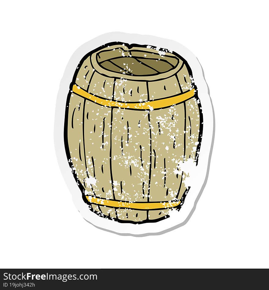 retro distressed sticker of a cartoon wooden barrel