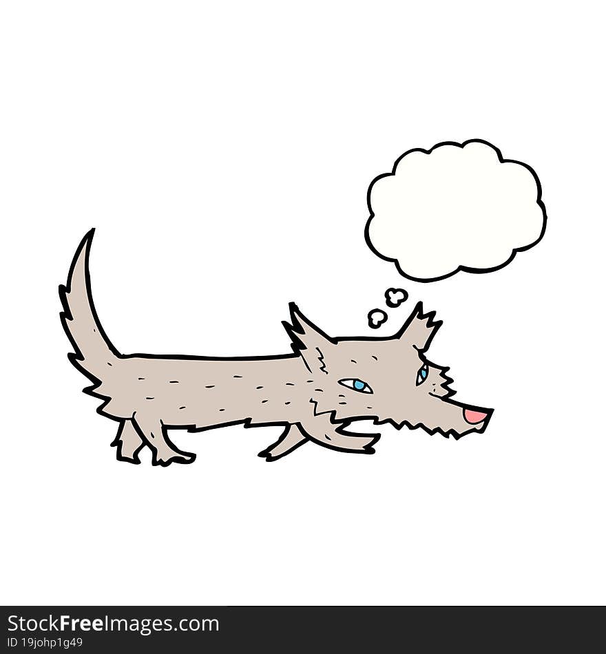 cartoon little wolf with thought bubble