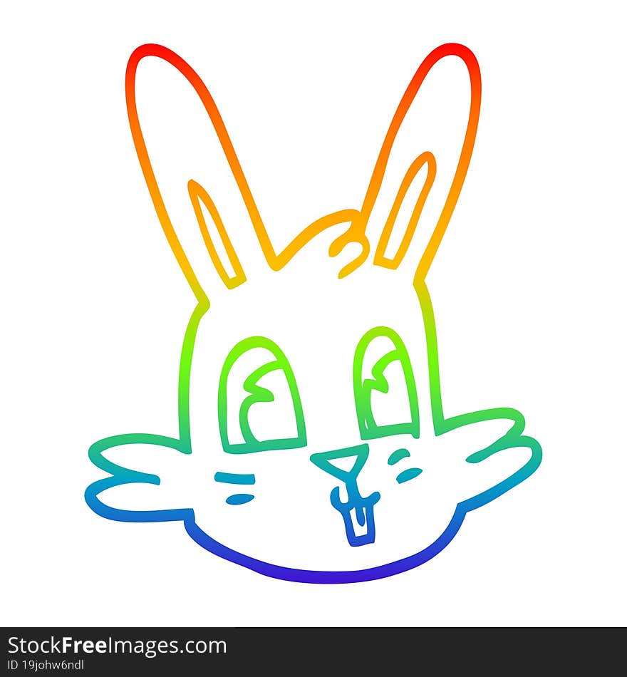 rainbow gradient line drawing of a cartoon bunny face