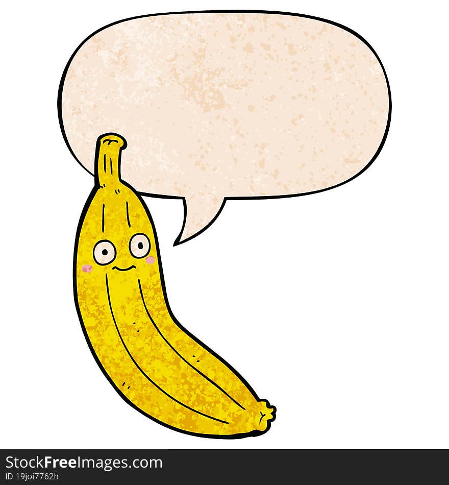 cartoon banana and speech bubble in retro texture style