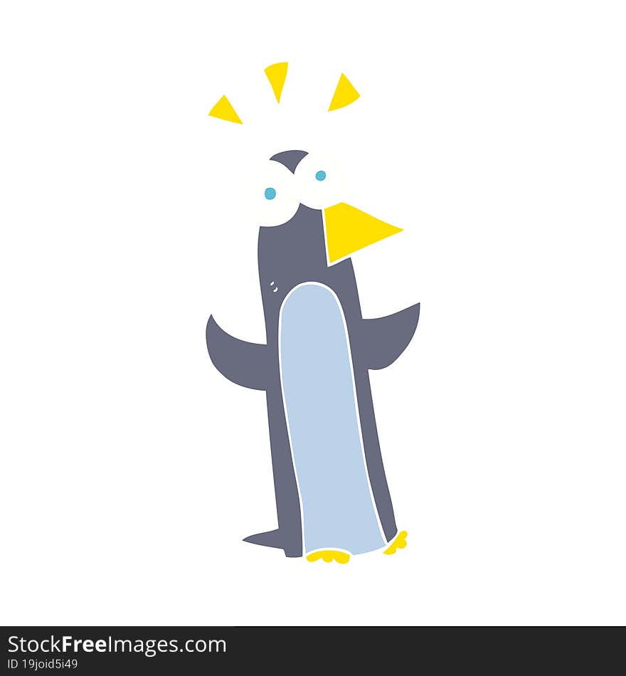 flat color illustration of a cartoon surprised penguin