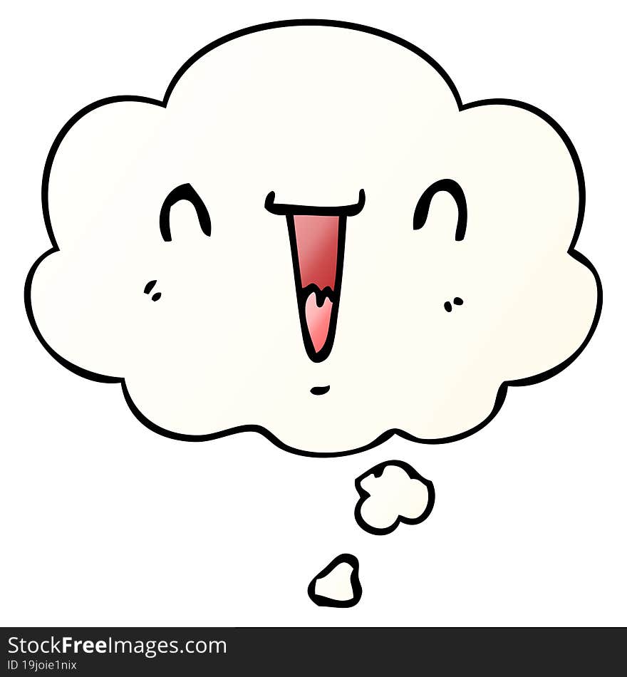 cute happy cartoon face with thought bubble in smooth gradient style