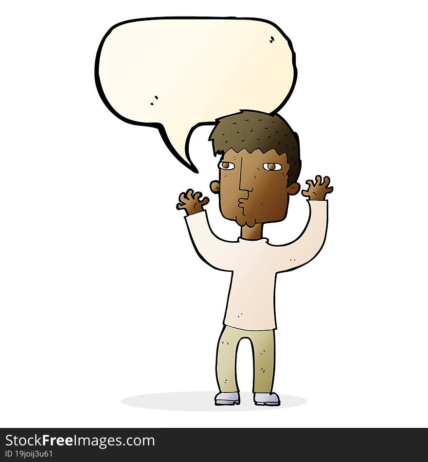 cartoon anxious man with speech bubble