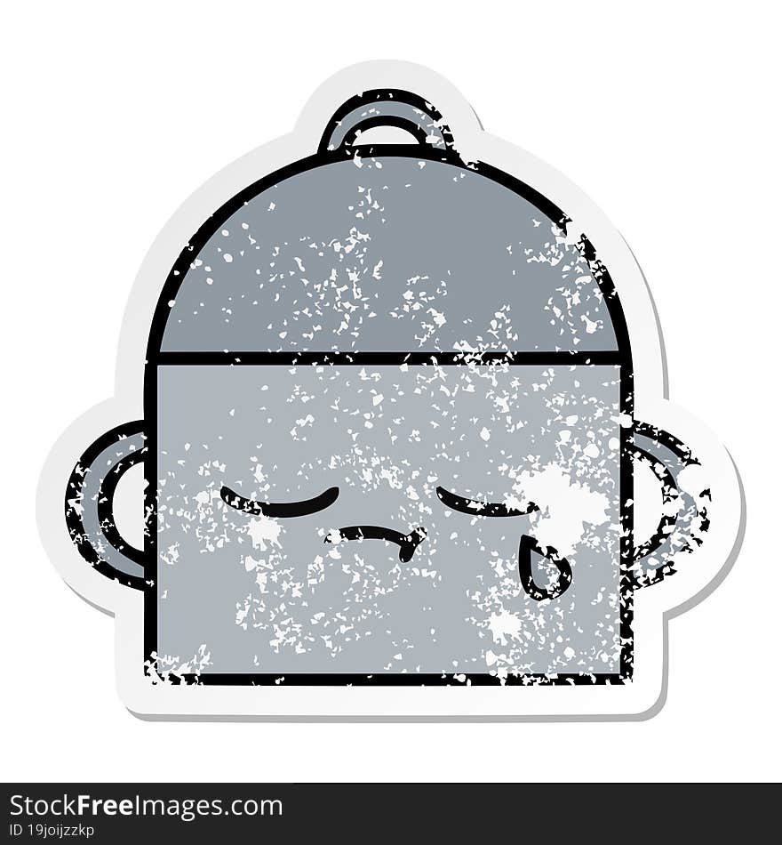 distressed sticker of a cute cartoon cooking pot