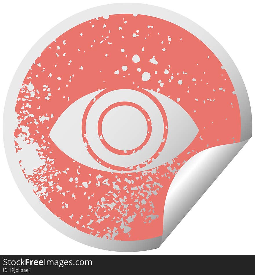 distressed circular peeling sticker symbol of a eye