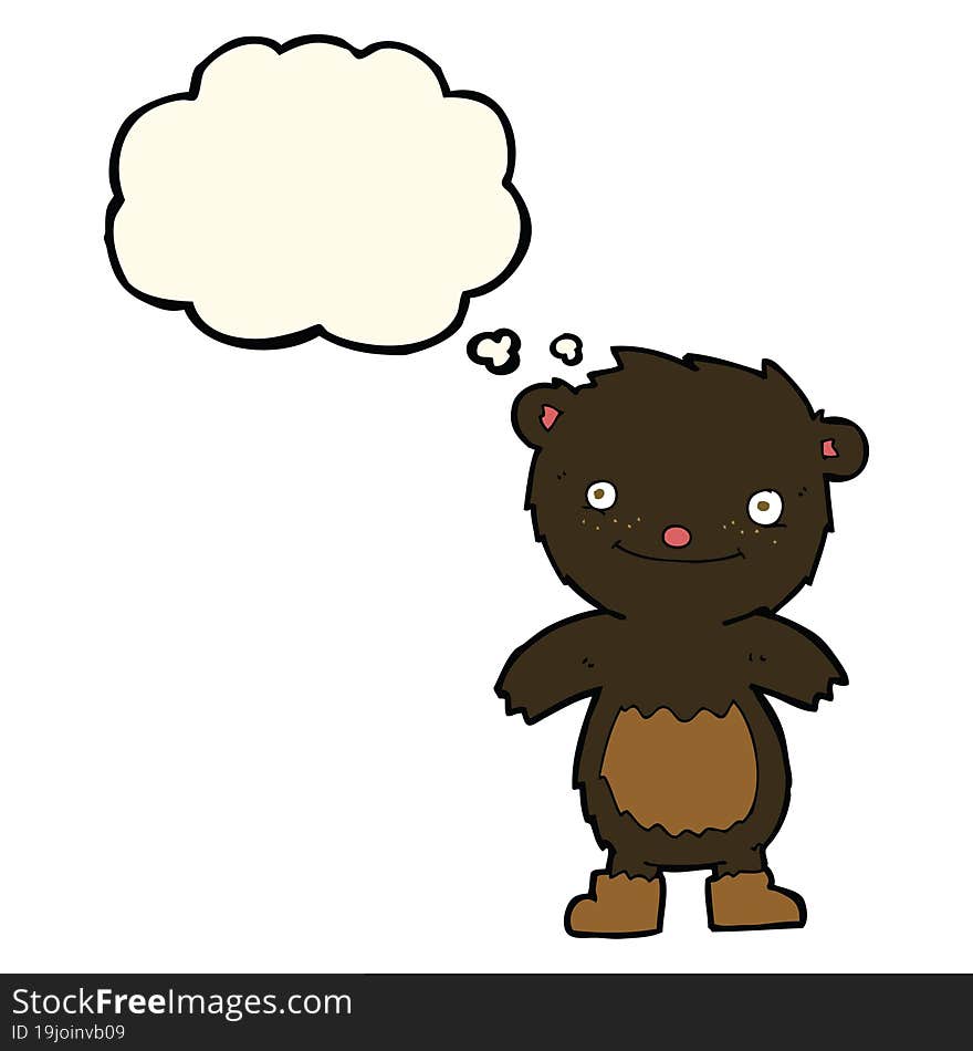 cartoon teddy black bear wearing boots with thought bubble