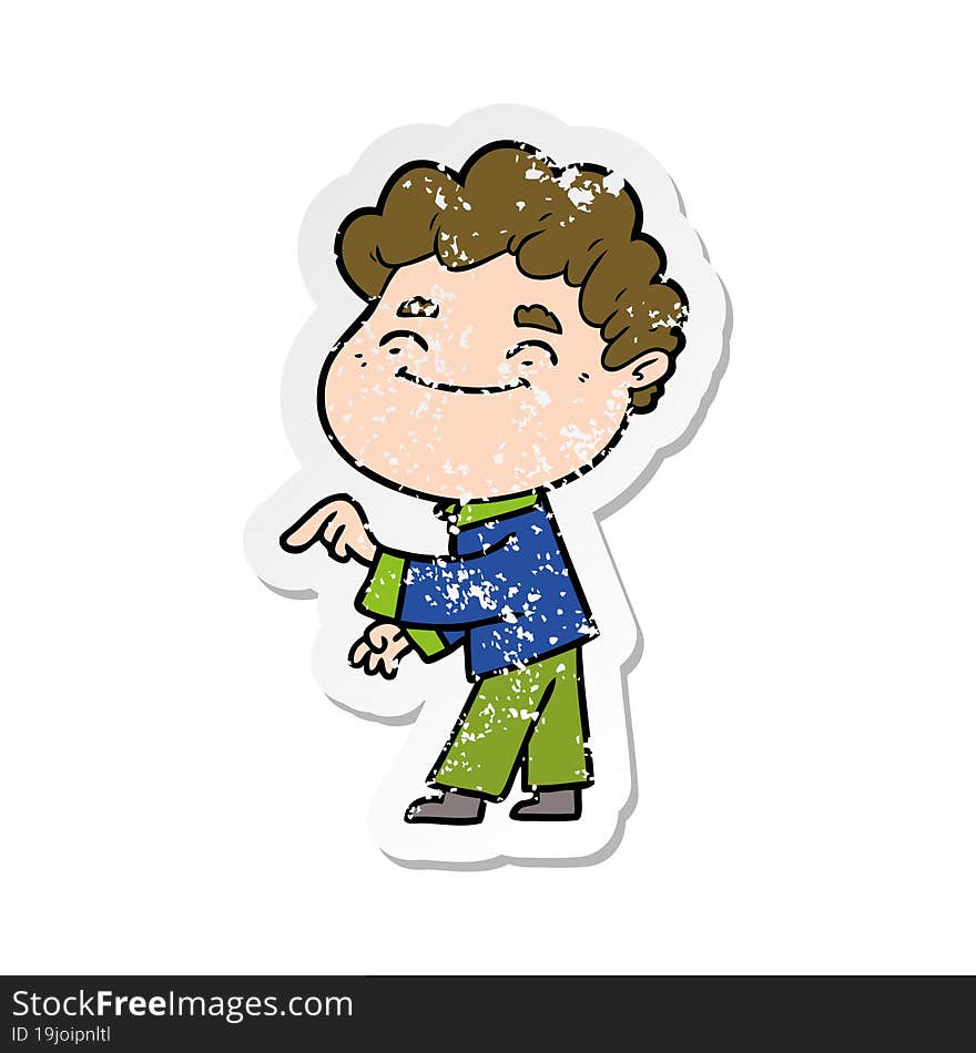 distressed sticker of a cartoon friendly man