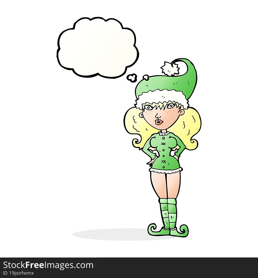 Cartoon Santa S Helper Woman With Thought Bubble