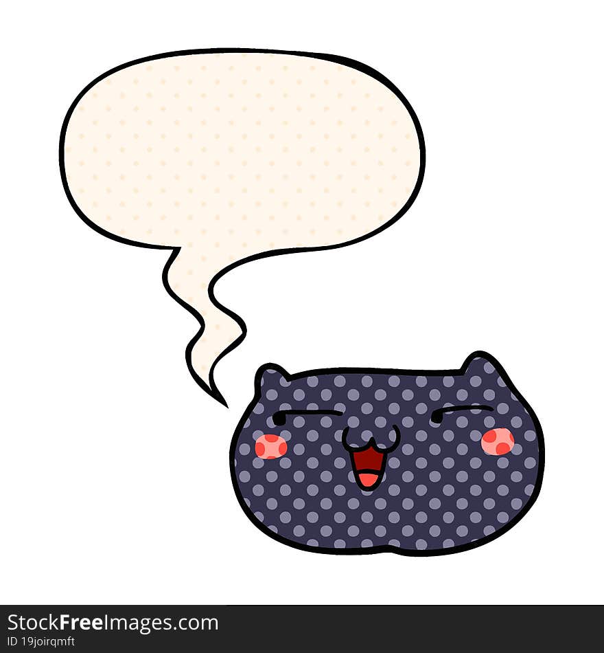 cartoon cat face with speech bubble in comic book style