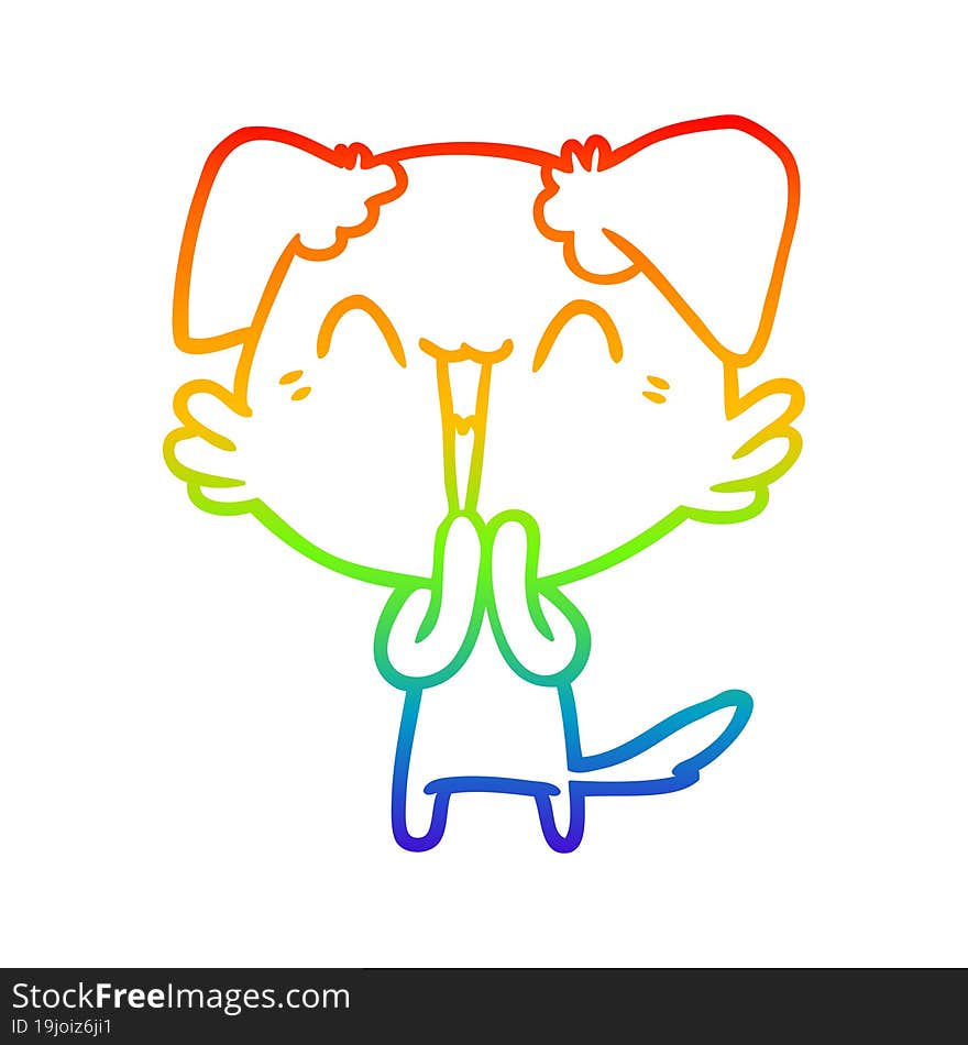 Rainbow Gradient Line Drawing Laughing Little Dog Cartoon