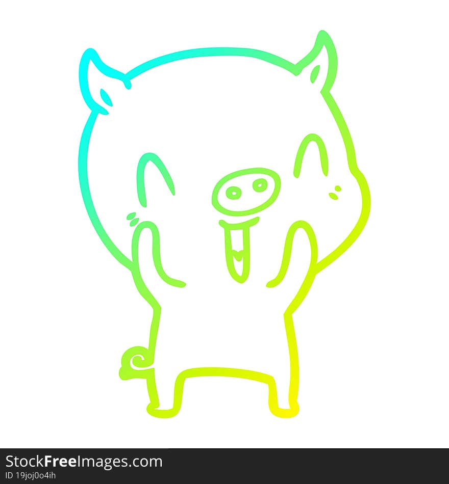 cold gradient line drawing of a happy cartoon pig